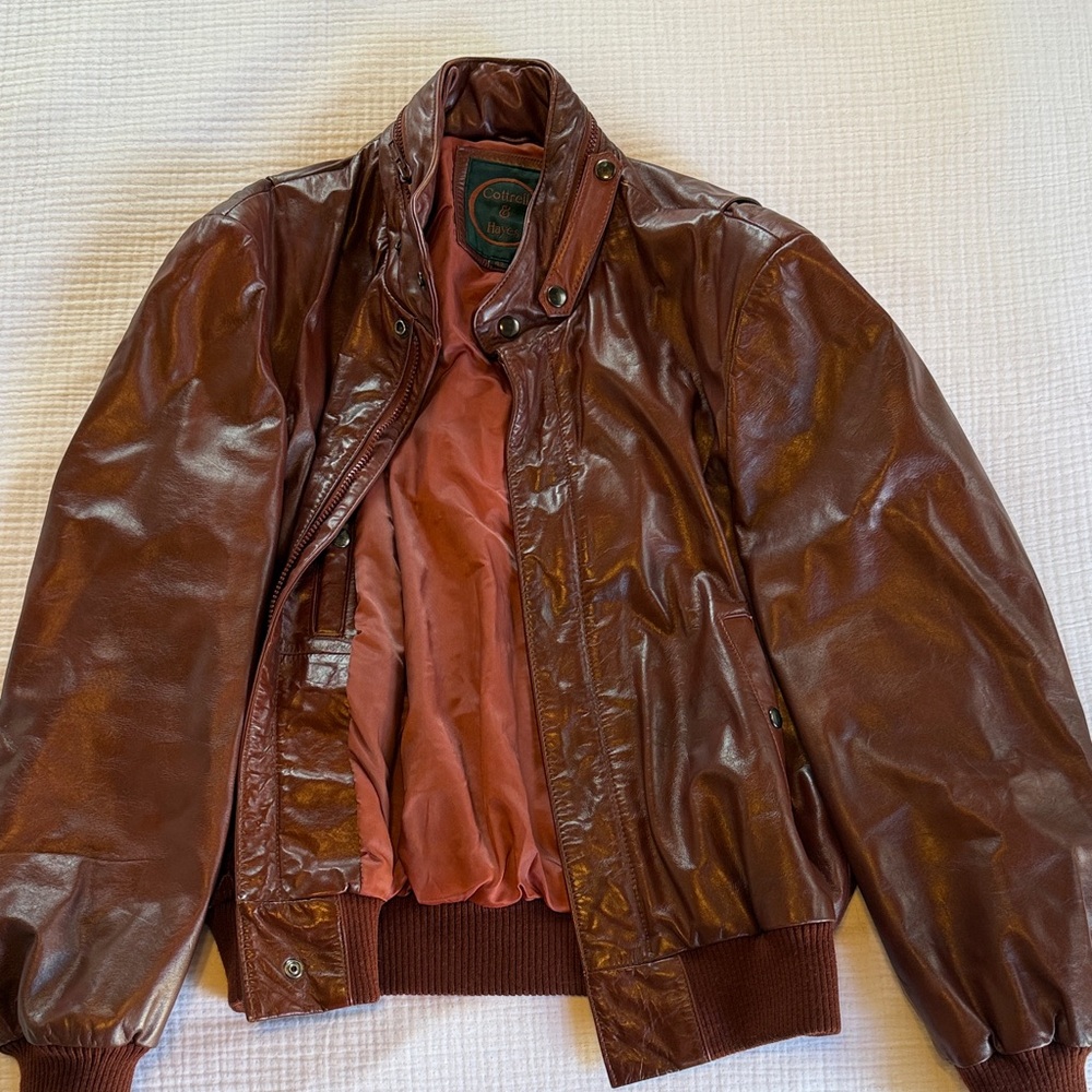 Vintage-Style Brown Leather Bomber Jacket - Unbranded